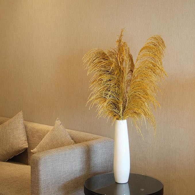 Golden Pampas Grass Decor Tall,Dried Pampas Grass, Pompas Floral for Vase, Elegant Feather Flowers for Wedding Decorations, Living Room Decor (Natural Gold, 8pcs 31.5"(80cm))
