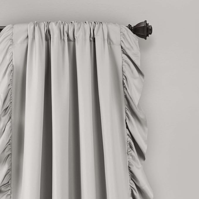 Lush Decor Reyna Ruffle Window Curtain Panel Set, Pair, 54" W x 95" L, Light Gray - Flowy Curtain - Romantic Ruffle Curtains for Bedroom, Living room, or Dining Room - Farmhouse & Cottage Home Decor