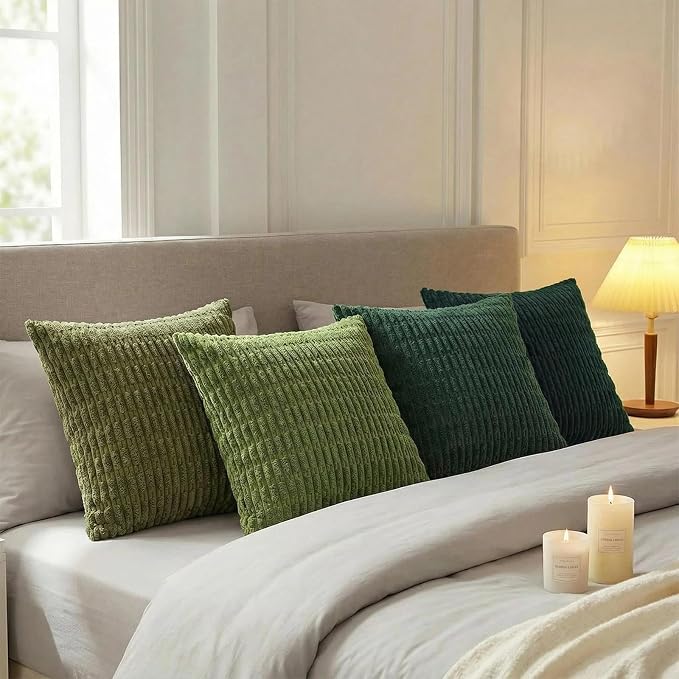 Fancy Homi 4 Packs Decorative Throw Pillow Covers for Living Room Couch Bed, Modern Farmhouse Boho Home Décor Accent Cushion Case, 28" x 28", Green Series