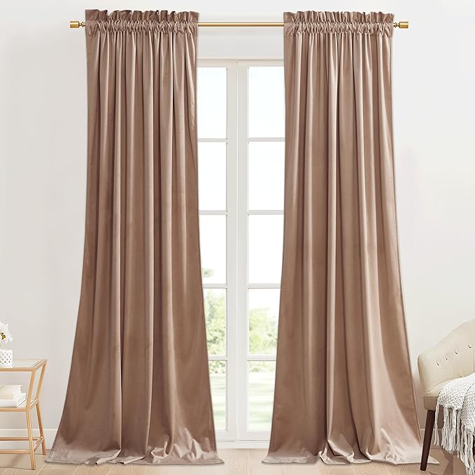 StangH Blush Beige Velvet Curtains Rod Pocket, W42 x L84 inches, 2 Panels | Privacy, Room Darkening, 300GSM Soft Velvet, Thermal Insulated, Office, Dining Room, Hallway, Nursery Girls Window Decor