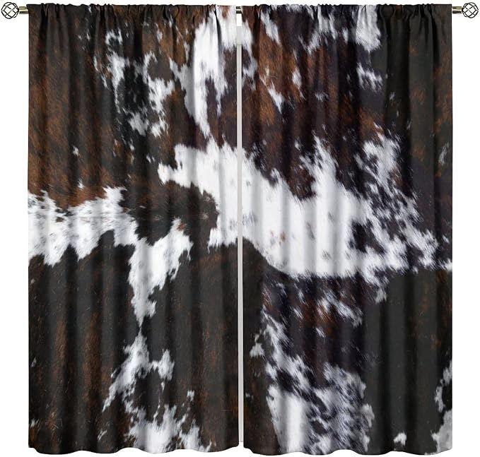 Cow Print Blackout Curtain for Living Room, Animal Black White Cow Window Treatments Western Rustic Farm 2 Panels Rod Pocket Drapes for Bedroom Kitchen Decor 55x63 Inch
