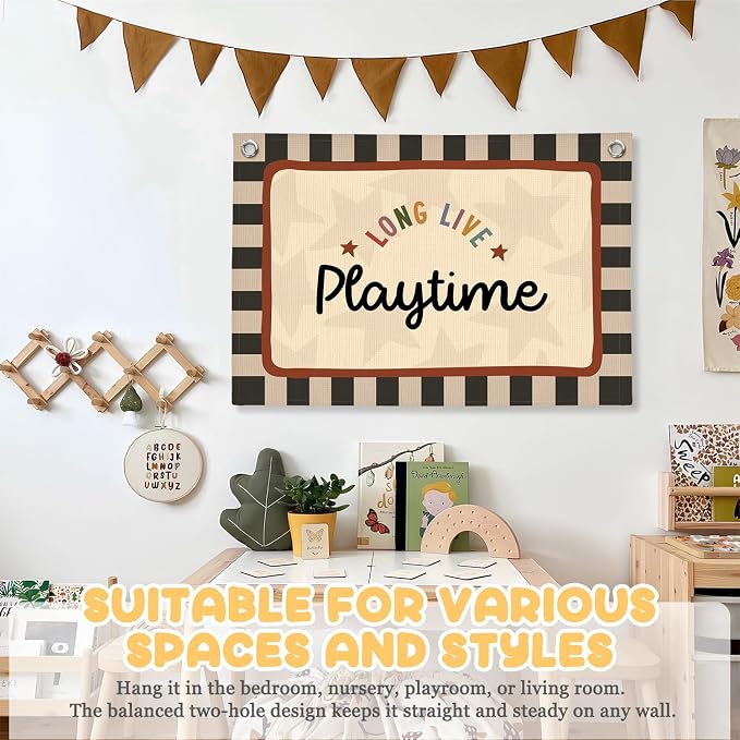 Long Live Playtime Banner Boy Room Decor, Banner Flag Nursery Playroom Wall Decor for Boys Bedroom Living Room Dorm Toddler Decorations Teen Boy Room Kid Banners Wall Hanging Linen Flag 30x20