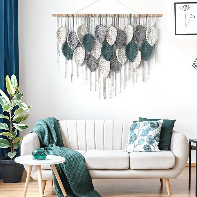 Weldomcor Large Macrame Wall Hanging Boho Home Decor, Handmade Bohemian Woven Leaves Macrame Tapestry Modern Aesthetic Chic Wall Art Decorations for Bedroom Living Room Nursery Office 39" W x 29.5" L