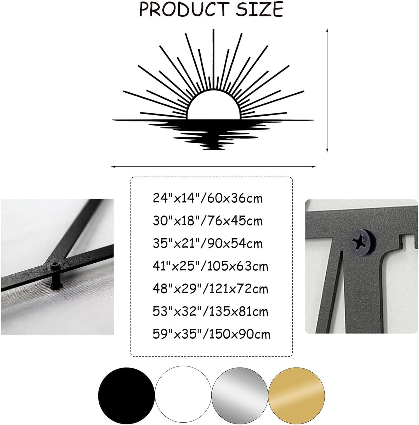 Sunrise Metal Wall Art, Metal Sun Wall Decor, Sun Outdoor Wall Art, Abstract Sunrise Wall Decor, Boho Home Hanging, Living Room Wall Hanging (Silver, 30"x18"/76x45cm)