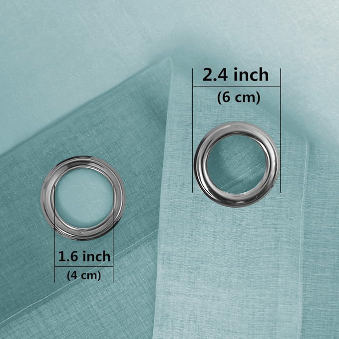 DWCN Faux Linen Ombre Sheer Curtains - Short Gradient Semi Voile Panels for Kitchen and Living Room, Set of 2 Grommet Top Window Curtains, W52 x L54 Inches, Peacock Blue