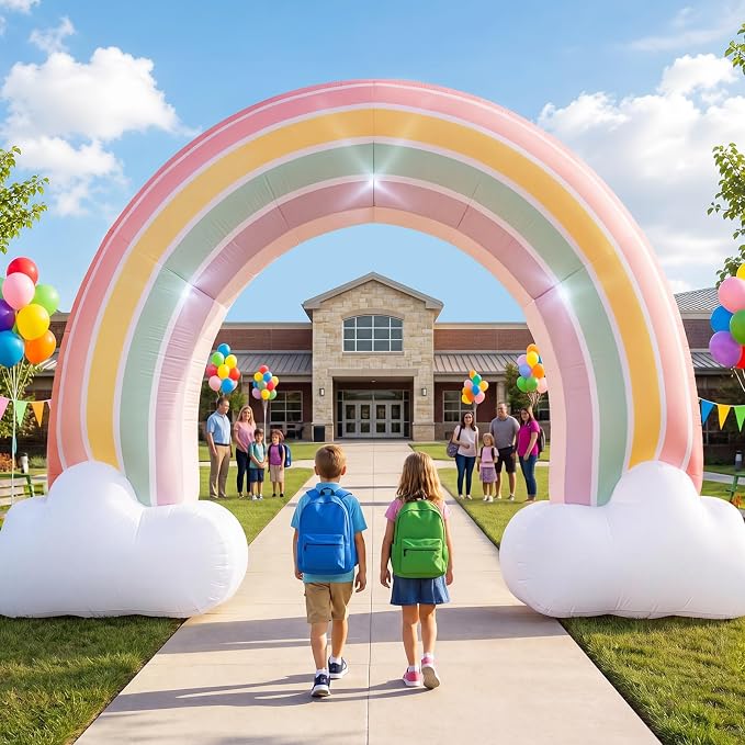 Seenelling 14 FT Boho Rainbow Theme Giant Inflatable Archway Decoration Boho Baby Shower Arch Built-in LED Lights for Bohomian Rainbow Birthday Gender Reveal Baby Shower Wedding Decor