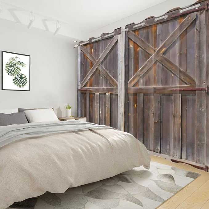 Rustic Wooden Curtains Vintage Wood Barn Door Window Curtains Old Garage Door American Native Country Farmhouse Rural Farm Style Living Room Window Drapes Treatment,42x84 inch,2 Panels