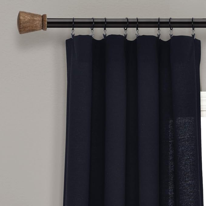 Lush Decor Linen Button Window Curtain Panel, Single, 40" W x 84" L, Black & Off White- Country Curtains - Rustic Decor - Color Block - Modern Farmhouse Curtains