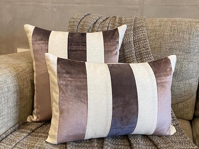 The HomeCentric Striped Decorative Throw Pillow Covers 26" x 26" | Modern Velvet Cushion Cover | Patchwork Aubergine Pillowcases for Couch, Sofa, Bed, or Living Room - Velvet Band Aubergine