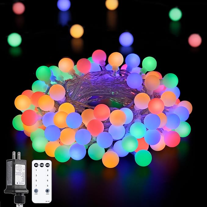 JMEXSUSS Multicolor 100 LED Globe Christmas Lights Indoor Plug in | 33ft 8 Mode String Lights with Remote, Connectable Fairy Lights for Bedroom Room Tree Party Holiday Christmas Decoration