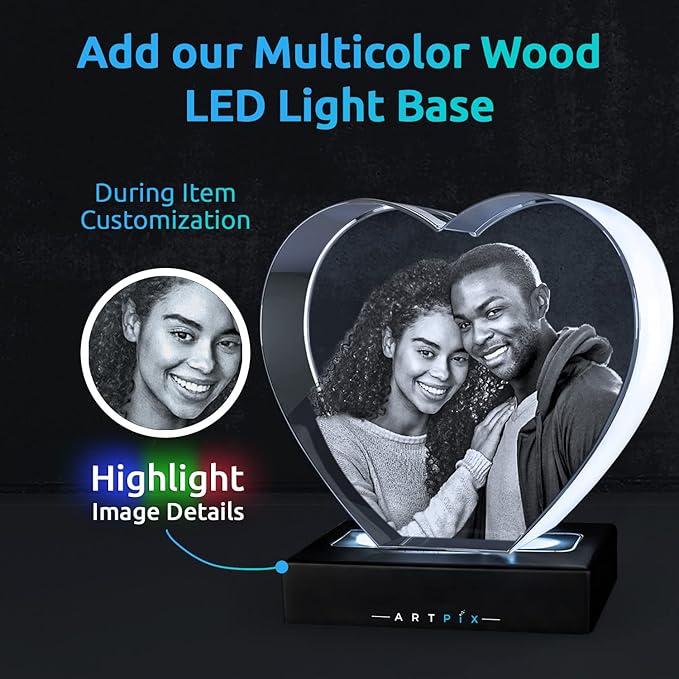 ArtPix 3D Crystal Photo, Personalized Gifts for Women, Wife, Her, Him, Men, Mom, Great Customized Gift With Your Own Photo - Anniversary, Wedding, Birthday - Custom Glass 3D Laser Etched Picture Frame