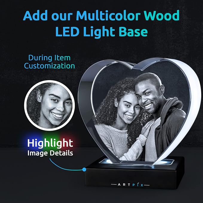 ArtPix 3D Crystal Photo, Personalized Gifts for Women, Wife, Her, Him, Men, Mom, Great Customized Gift With Your Own Photo - Anniversary, Wedding, Birthday - Custom Glass 3D Laser Etched Picture Frame