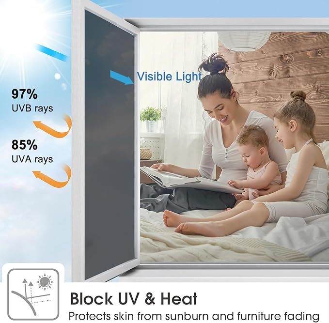 Viseeko Window Tint for Home Window Privacy Film See Out Not in Reflective One Way Window Film UV Sun Heat Blocking Window Film Static Cling for Home Office (Black, 17.5 x 78.7 in)