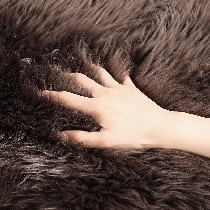 LLB Genuine Sheepskin Area Rug Wool Rug Fur Carpet Fluffy Shaggy Fur Rug for Living Room Kids Bedroom Real Sheepskin Throw Lambskin Rugs Sofa Chair Seat Covers (Chocolate Brown, 2 x 6 ft Sheepskin)