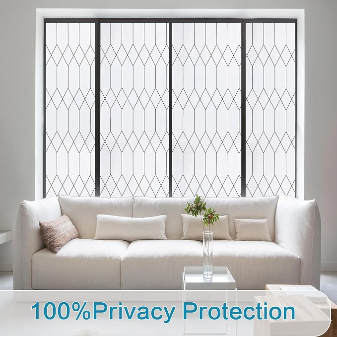 Windimiley Window Privacy Film Stained Glass Static Clings, Bathroom Frosted Leaded Decorative Window Stickers, UV Heat Blocking Opaque Removable for Home Door Coverings (17.5 x 78.7in,White)
