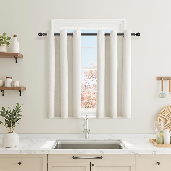Jowels Cream Linen Blackout Curtains for Bedroom with White Liner, Thick Layers Total Blackout Thermal Insulated Grommet Window Curtains 54 Inch Length 2 Panels Set (42 x 54 Inch)