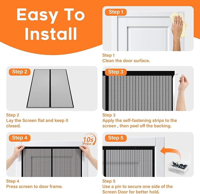 Magnetic Screen Door, Screen Door Mesh, Heavy-Duty Mesh Curtain, Door Net Keep Bugs Out, Hands Free Partition, Screen Size 34” × 82”, Fits 32” × 80” Doors, Pet & Kid Friendly, Black