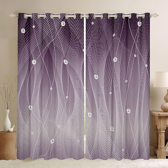 jejeloiu Purple Darkening Drapes Kids Ombre Strip Lines Curtains for Bedroom Living Room Gradient Style Pearl Blackout Curtains for Women Men Lightweight Abstract Window Treatments