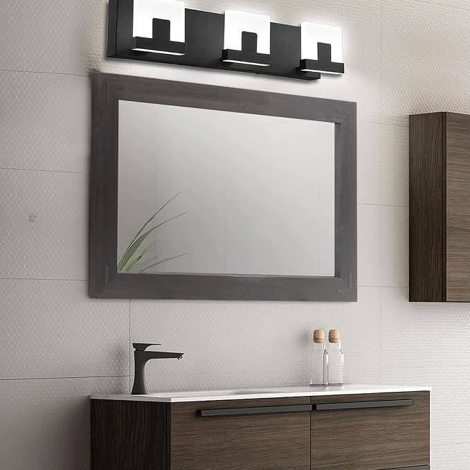 YOSHOOT Rustic Wooden Framed Wall Mirror, Natural Wood Bathroom Vanity Mirror for Farmhouse Decor, Vertical or Horizontal Hanging, 72" x 36", Black