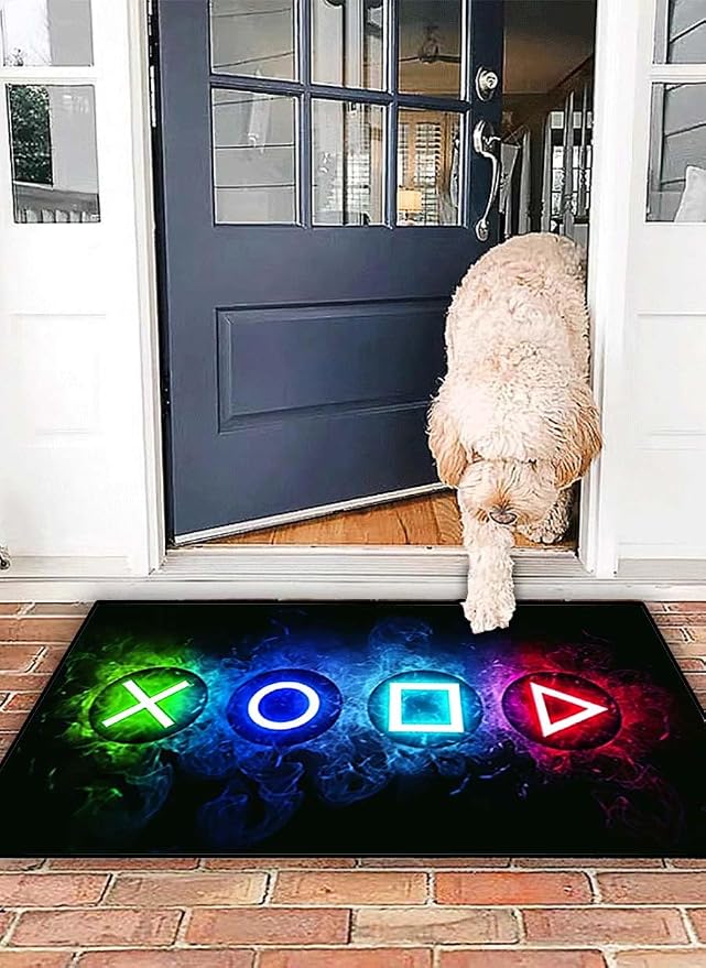 Gaming Area Rugs for Boys Cool Game Style Bedroom, Gamer Rug Boys Room Decor, Video Games Bedroom Carpet for Teens, Controller Gamepad Player Standing Throw Doormats Yoga Mat Black