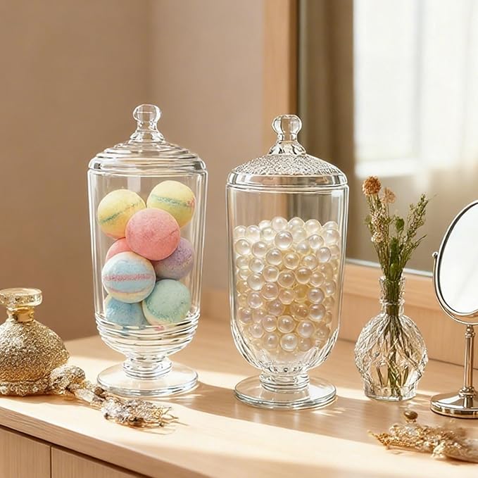 24fl oz Glass Candy Jars with Lids,3 Pack Apothecary Jars,Storage Jar for Candy, Cookies, Snacks, Kitchen Pantry, Clear Glass Jar for Countertop Display & Party Favors
