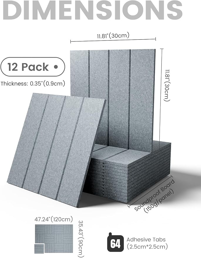 Fluxynara Large Felt Bulletin Board 48" x 36" Cork Board Alternative-12 Pack with 64 Safe Removable Adhesive Tabs, Cork Boards for Walls Cork Board for Home Office Classroom Pin Board-Blue Gray