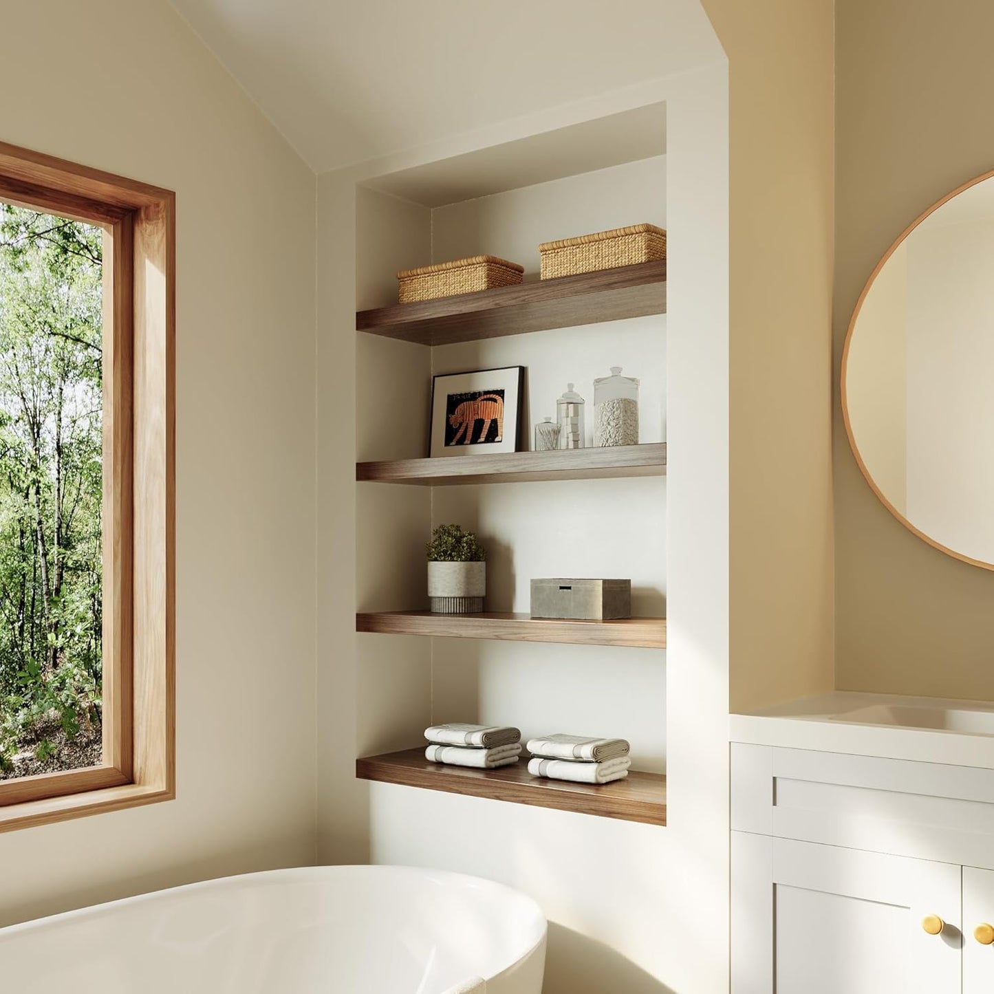 Large Floating Shelves for Wall Set of 1 Wooden Wall Shelves 36 in x 12.75 in x 2 in Room Decor Long Shelf with Invisible Wall Mount Bracket for Bedroom Kitchen Living Room Walnut