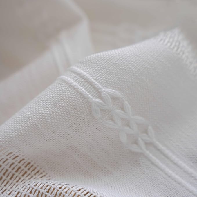 Boho Curtains for Bedroom Embroidery Striped Farmhouse 84 Inches Long 2 Pannels Set White Linen Light Filtering for Living Room Rod Pocket Drapes(52" W x 84" L,White)