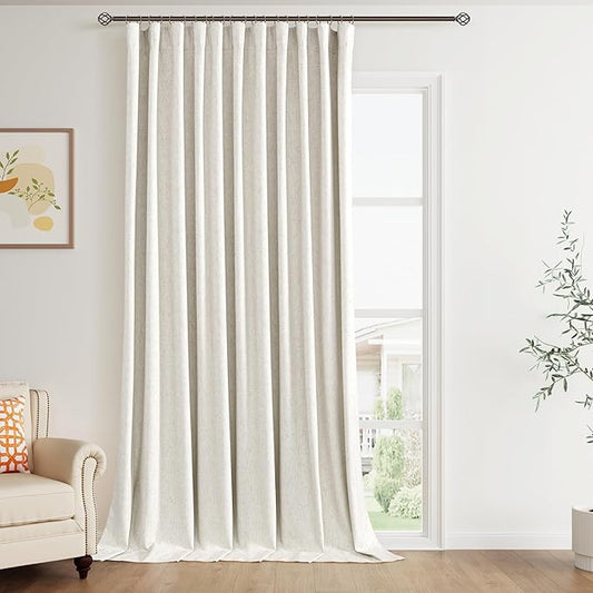 Joywell 100% Blackout Extra Wide Linen Curtains 102 Inch for Bedroom Ceiling Window Natural Black Out Curtain Light Blocking Drapes for Sliding Glass Door Back Tab Cream Ivory 1 Panel,70 x 102