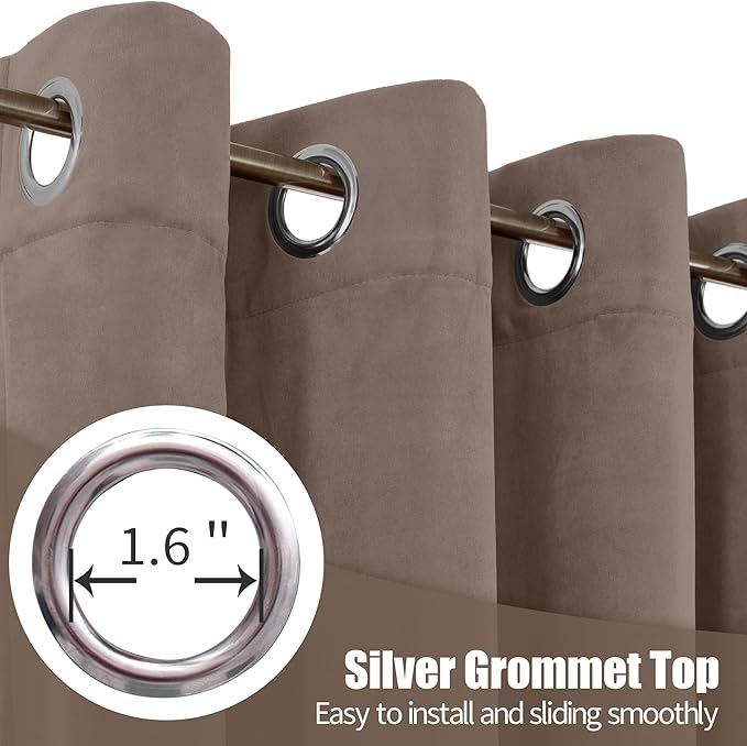 YoungsTex Taupe Velvet Blackout Curtains 63 Inch Length, Room Darkening Drapes with Grommet Privacy for Living Room Bedroom Window, 2 Panels, 52 X 63 Inch
