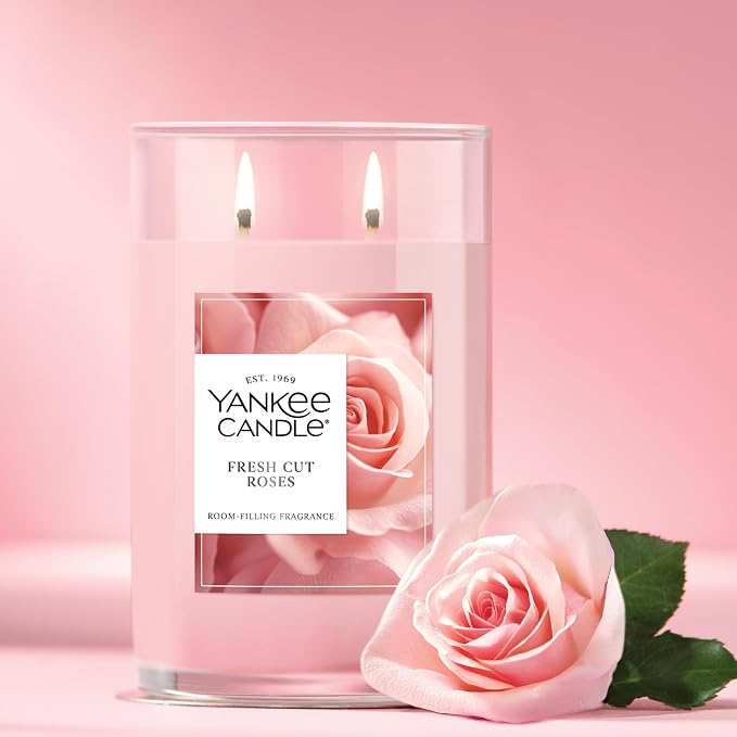 Yankee Candle Large Tumbler Scented Candle with up to 80 Hour Burn Time, Premium Plant Wax Blend for Consistent Burn, 20 oz Tumbler_Candle with Room Filling Fragrance, Fresh Cut Roses (Pack of 4)