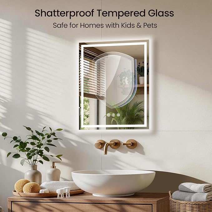 24X30 LED Bathroom Mirror with Lights, Anti-Fog, Backlit + Front Lit (CRI>90), Lighted Bathroom Vanity Mirror for Wall, Memory Function, Dimmable, Tempered Glass, Shatter-Proof