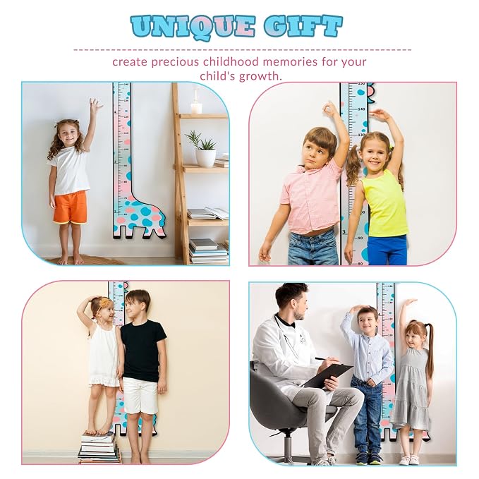 Wooden Growth Chart for Kids,Giraffe Height Chart for Boy Girls,Measuring Board for Kids Height,for Child's Room,Nursery Decor Decoration Wall Art (Blue and Pink Gradient Giraffe)