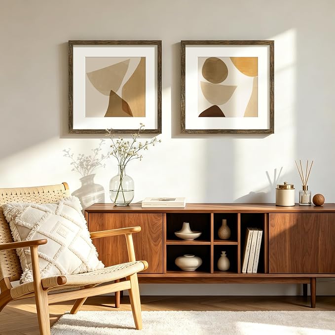 Picrit 16x16 Picture Frame 3 Pack, Wooden Brown Rustic Poster Frame, Display Poster 12 x 12 with Mat or 16 x 16 without Mat for Horizontal or Vertical Wall Mounting