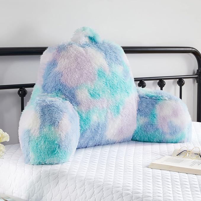 Stylish Ross Fur Adults & Kids Reading Pillow, Cozy Soft Bed Wedge Pillow with Premium Stuffing, Pastel Back Support Pillow Gift, Sit up Bolster Pillow with Arms, Bed Chair Back Cushion