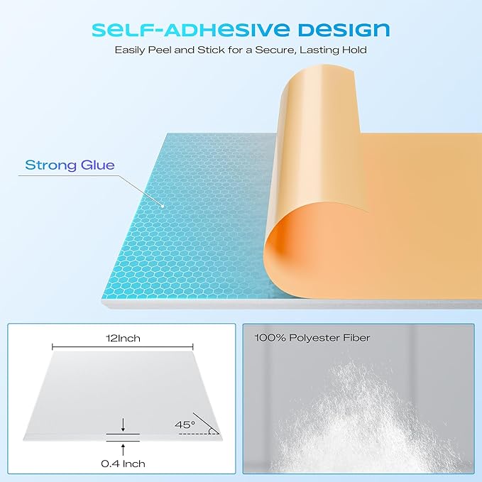 18 Pack Acoustic Panels for Walls, 12" x 12" x 0.4" High Density Self-Adhesive Soundproof Wall Panels, Sound Absorbing Foam Panels for Home & Office Studio (White)