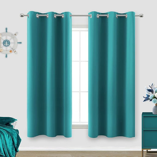 KOUFALL Teal Half Curtains for Window Kitchen Coastal Beach Themed Short Blackout Small Curtains for Bathroom 34 x 45 Inch Length 2 Pieces