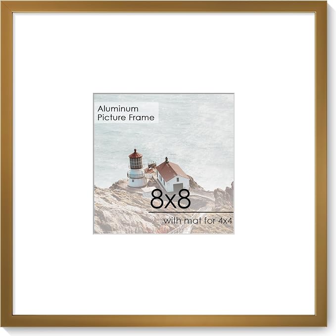 8x8 Square Picture Frame for 4x4 Photo, Minimalist Aluminum Frame, Bronze | Warm Bronze Square Frame with 4x4 Opening for Wall Display, Tabletop, or Gallery Wall | Wall Kit Included