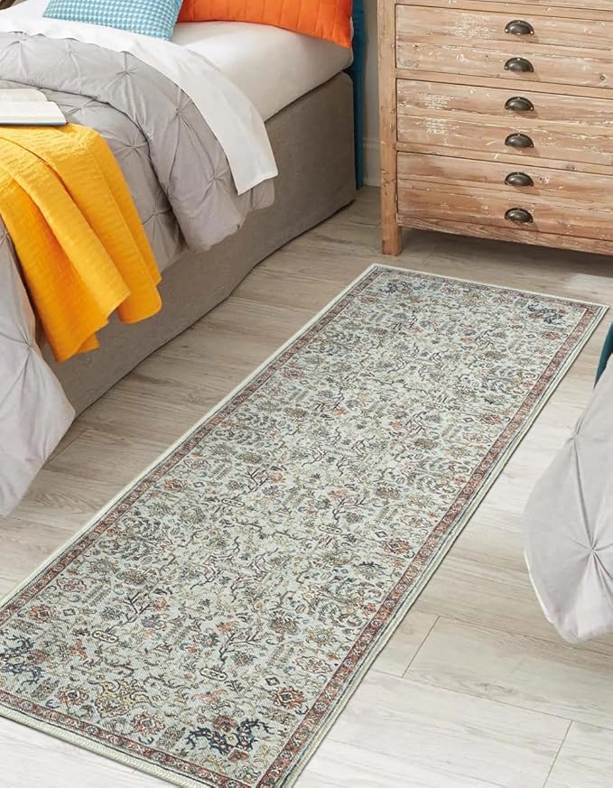 Keen Home Design 30"x120" Rug - Machine Washable Runner Rug with Non-Slip Backing, Ideal for Hallway, Entryway, Kitchen, Laundry Room - Vintage, Easy Clean, Durable, Low Pile - (2'6" x 10')