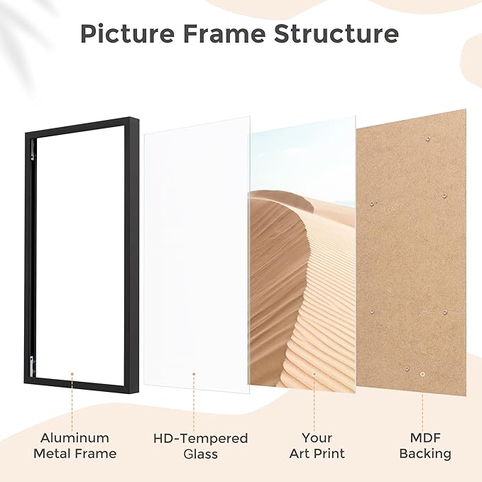 FLYJOE 10x13 Metal Picture Frame - Black Aluminum Picture Frame with Real Glass, Wall Mounting Horizontally or Vertically, Simple and Elegant Decor for Wall Gallery Poster Photo 13x10 Frame, Black