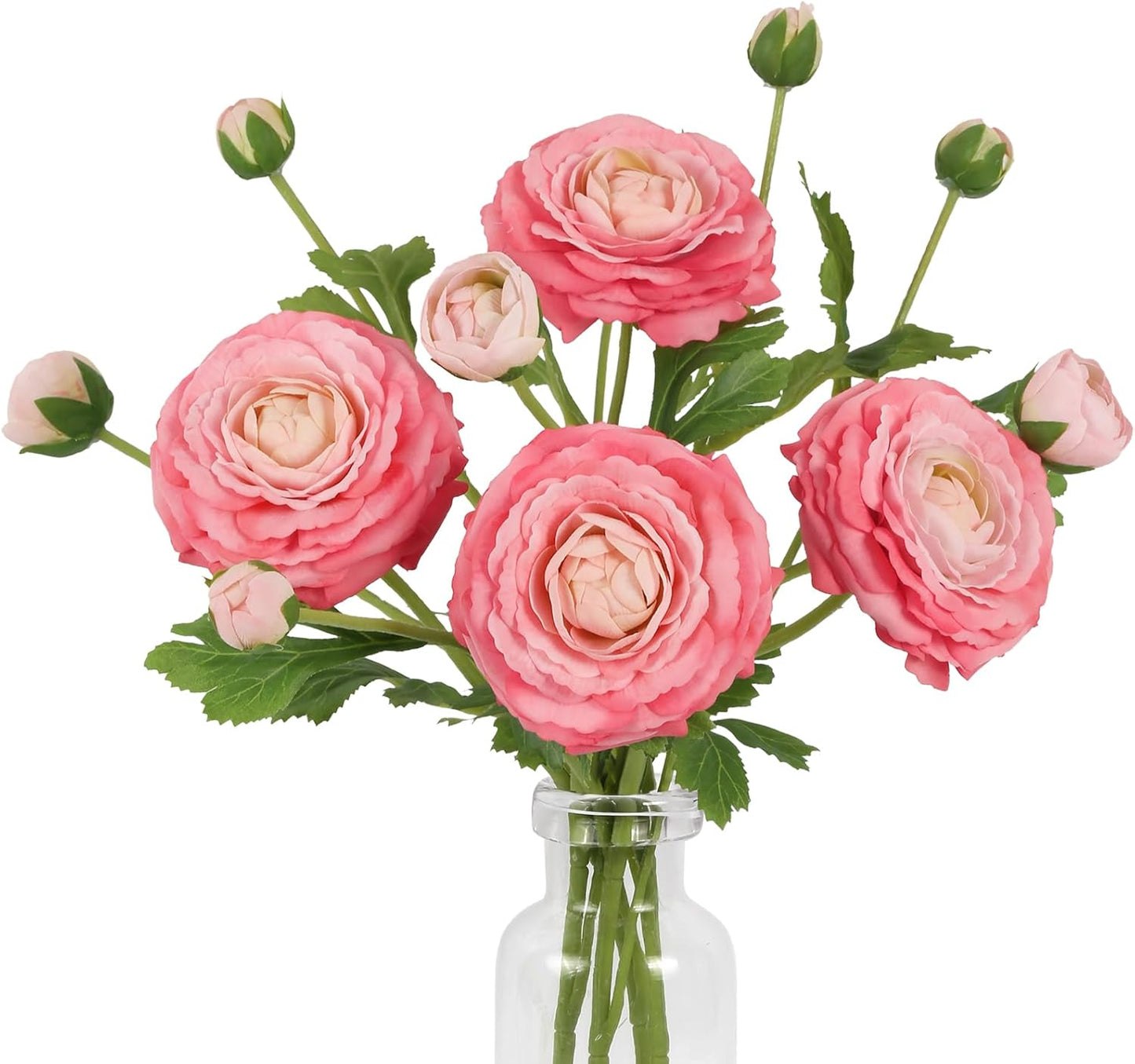 IPOPU 4PCS Real Touch Hot Pink Ranunculus Artificial Flowers Faux Ranunculus Flowers for Vase Real Look Silk Peonies Fake Peony Flowers for Home Indoor Wedding Centerpieces for Table Decor (Rose Red)