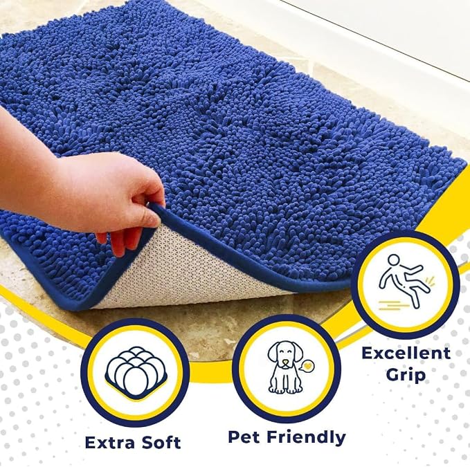 Muddy Mat® | Super Water Absorbent Door Mat Indoor, Microfiber Quick Dry Chenille Entryway Rug, Slip Resistant Front Door Mat, Indoor Mats for Entryway, Machine Washable Pet Rug, Periwinkle 36" x 72"