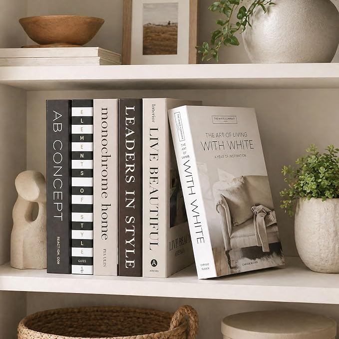 Decorative Books Set of 6 – Faux Books for Home Decor, Coffee Table Decor Books, Fake Books for Decoration, Bookshelf Styling & Living Room Decor, Stacked Book Decor