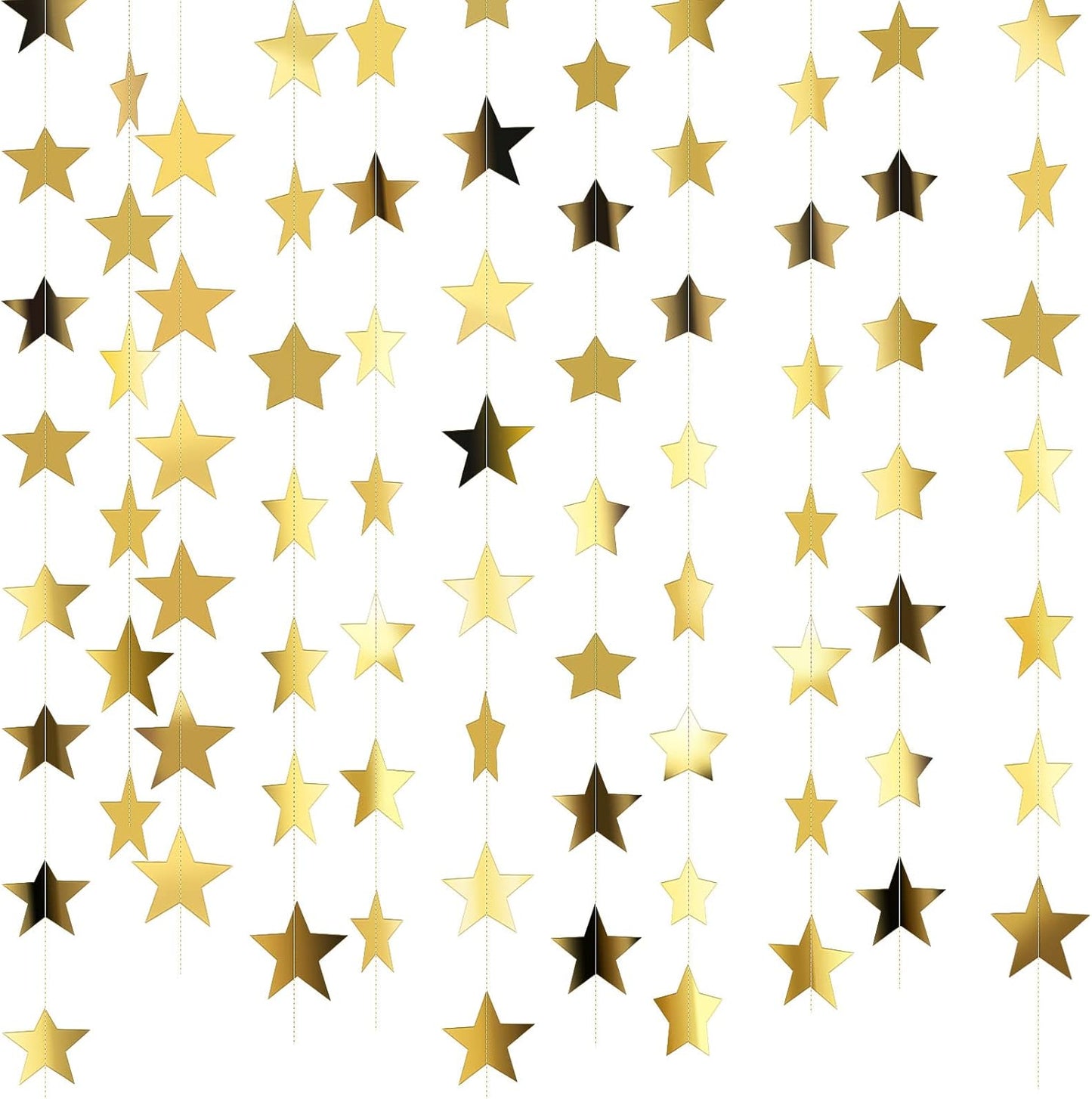 Patelai Glitter Star Garland Banner Decor 130 Feet Star Hanging Bunting Banner Twinkle Backdrop for Homecoming Classroom Wedding Birthday Halloween Christmas Party Supplies(Gold)