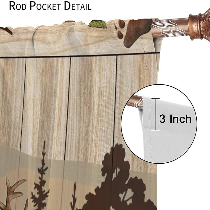 Bear Deer Blackout Curtains for Kitchen Vintage Country Hunting Cabin Wood Planks Forest Bear Footprints Deer Black Bear Bow and Arrow Wildlife Windows Treatments for Bedroom Living Room 84x84in