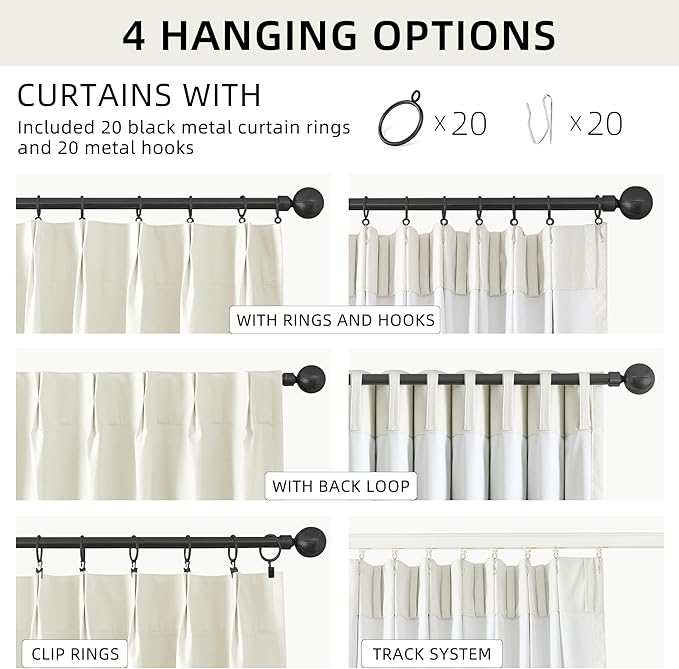 ChrisDowa Ivory Pinch Pleated Blackout Linen Curtains 72 inches Long 2 Panels for Living Room Bedroom Farmhouse Room darking Thermal Insulated Back Tab Hooks Rings Window Treatment Drapes,40x72