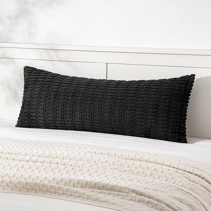MIULEE Pack of 1 Black Long Body Lumbar Decorative Throw Pillow Cover 14x36 Inch for Halloween Bed Couch Sofa Living Room Soft Boho Pillow Cover Modern Farmhouse Home Decor