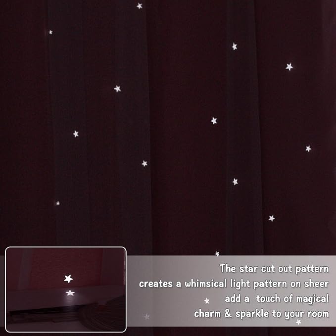 NICETOWN Kids Girls Bedroom Pink Curtains, Star Cutout Blackout with White Sheer Pastel Nursery Window Curtain Panels for Thanksgiving (Lavender Pink, 2Pcs, W52 x L84)