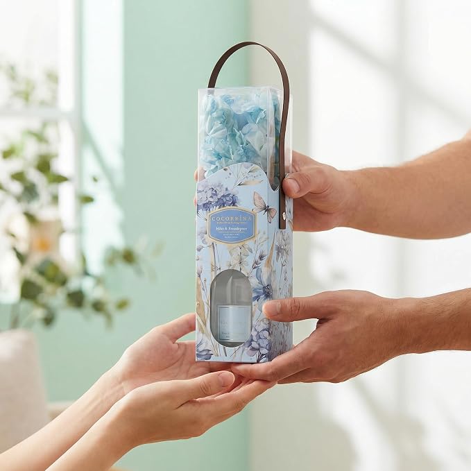 COCORRÍNA Reed Diffuser - Mint & Eucalyptus 8.5 Fl.oz Flower Reed Diffuser with Sticks, Bedroom Bathroom Shelf Decor (Floral Basket Collection)