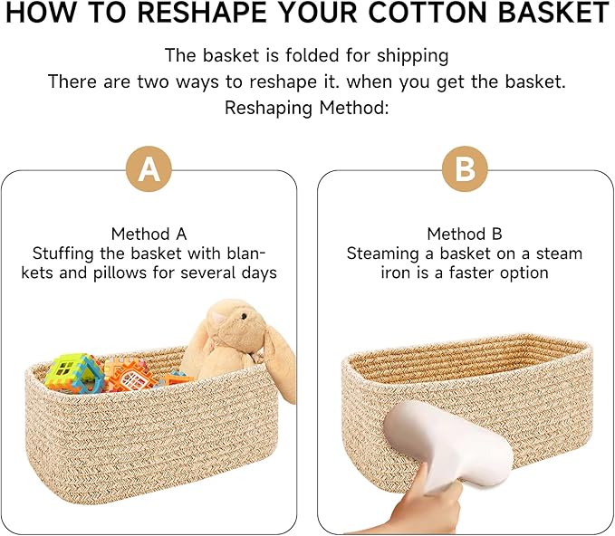 MiniArk Small Storage Baskets for Organizing | Closet Organizer Bins | Shelf Toy Basket | Woven Rope Baskets | Cube Decorative Box | Shallow Basket | 11.5x7.5x4.7” | 3 Packs Oxide Red